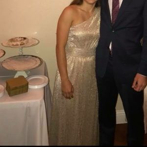Lulu’s Gold One-Shoulder Bridesmaids Dress